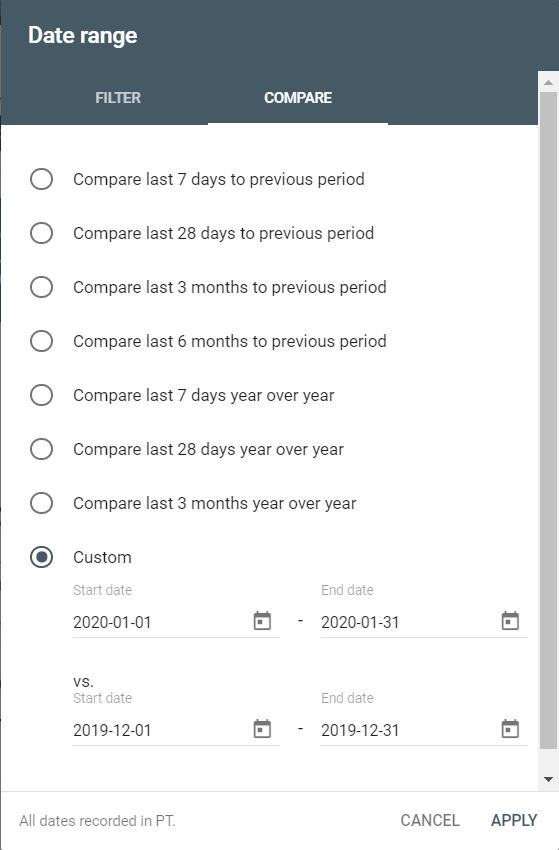 Google Search Console-Compare date ranges-Aloha